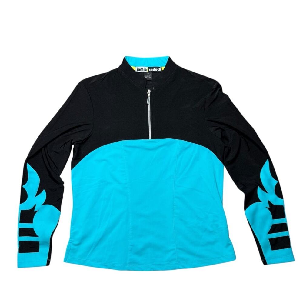 Jamie Sadock Golf Equestrian Top Black Blue Horse Art Long Sleeve Size M